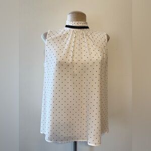 Karl Lagerfeld Paris White with Black Polka Dot Sleeveless Parisian Chic Blouse